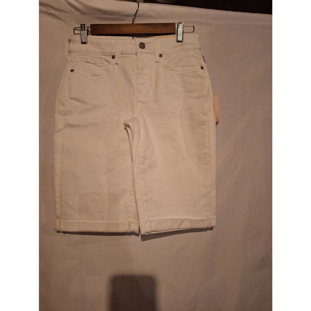 NYDJ Briella Bremuda Roll Cuff Lift‎ Tuck White Denim Short Size 0 NEW